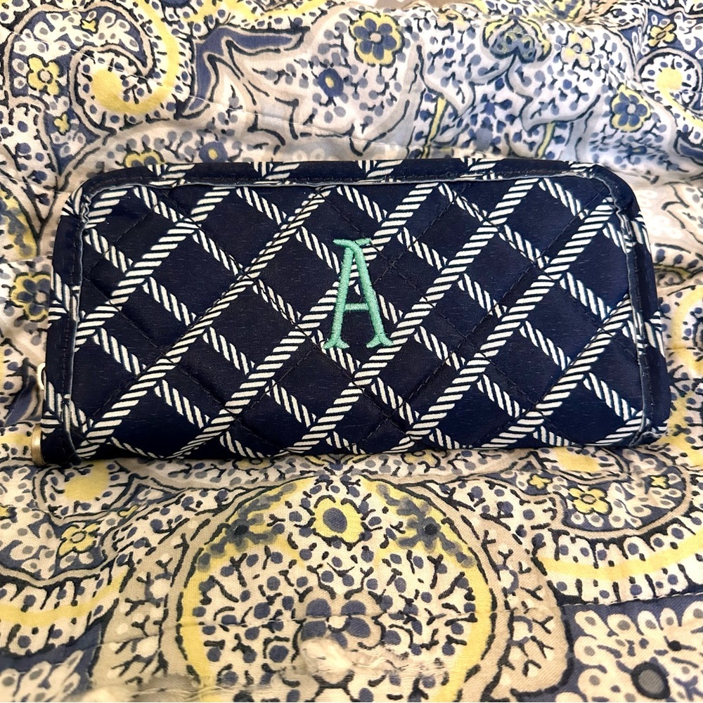 Initial’s Inc. Wallet Navy Quilted Women's With letter “A”